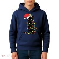 Black Santa Cat Tangled Up In Lights Christmas Santa Kids Hoodie thumb 4
