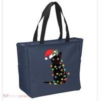 Black Santa Cat Tangled Up In Lights Christmas Santa Tote Bag thumb 2