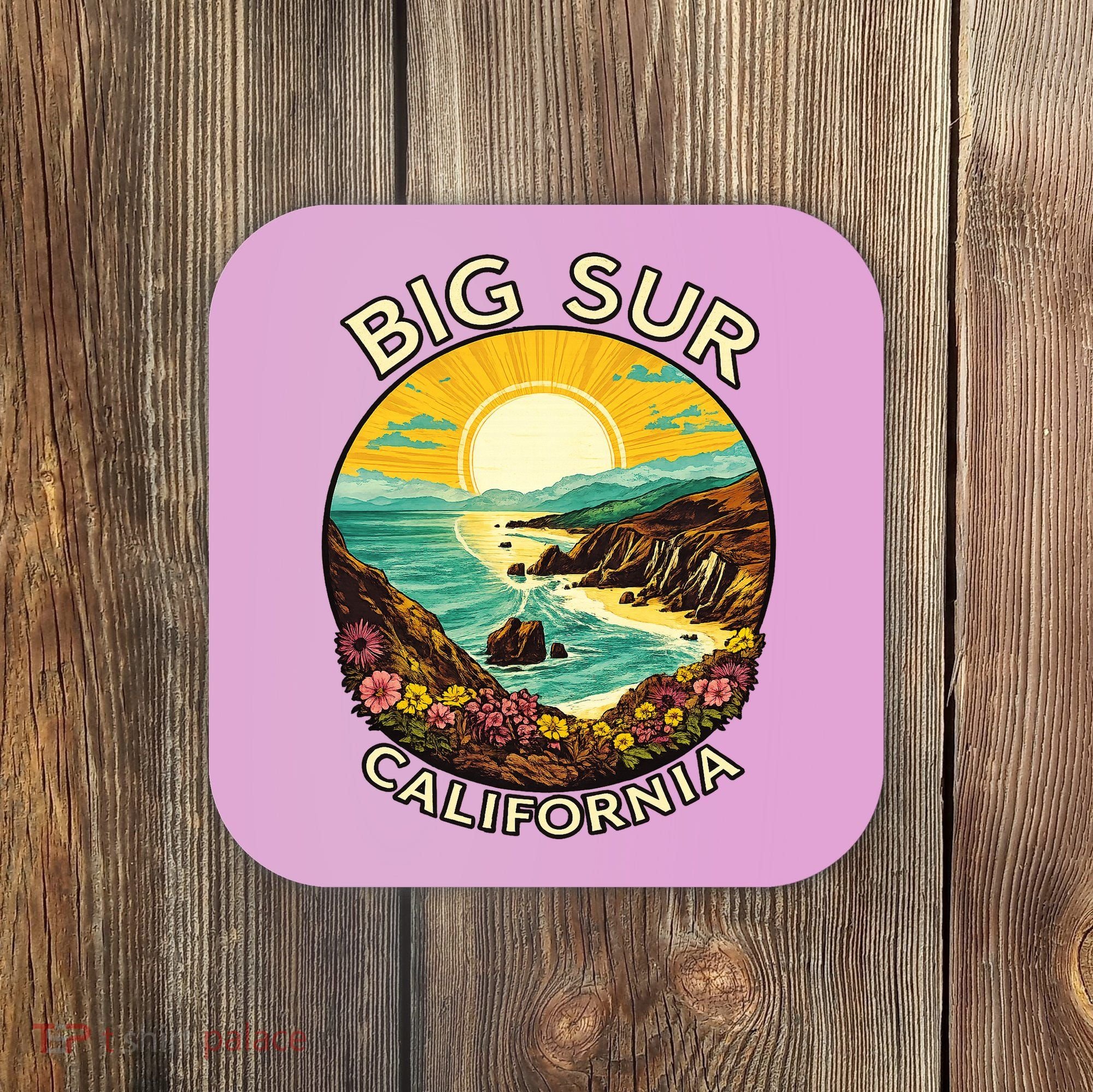 Big Sur California Beach Central Coast Retro Forest Camping Coaster