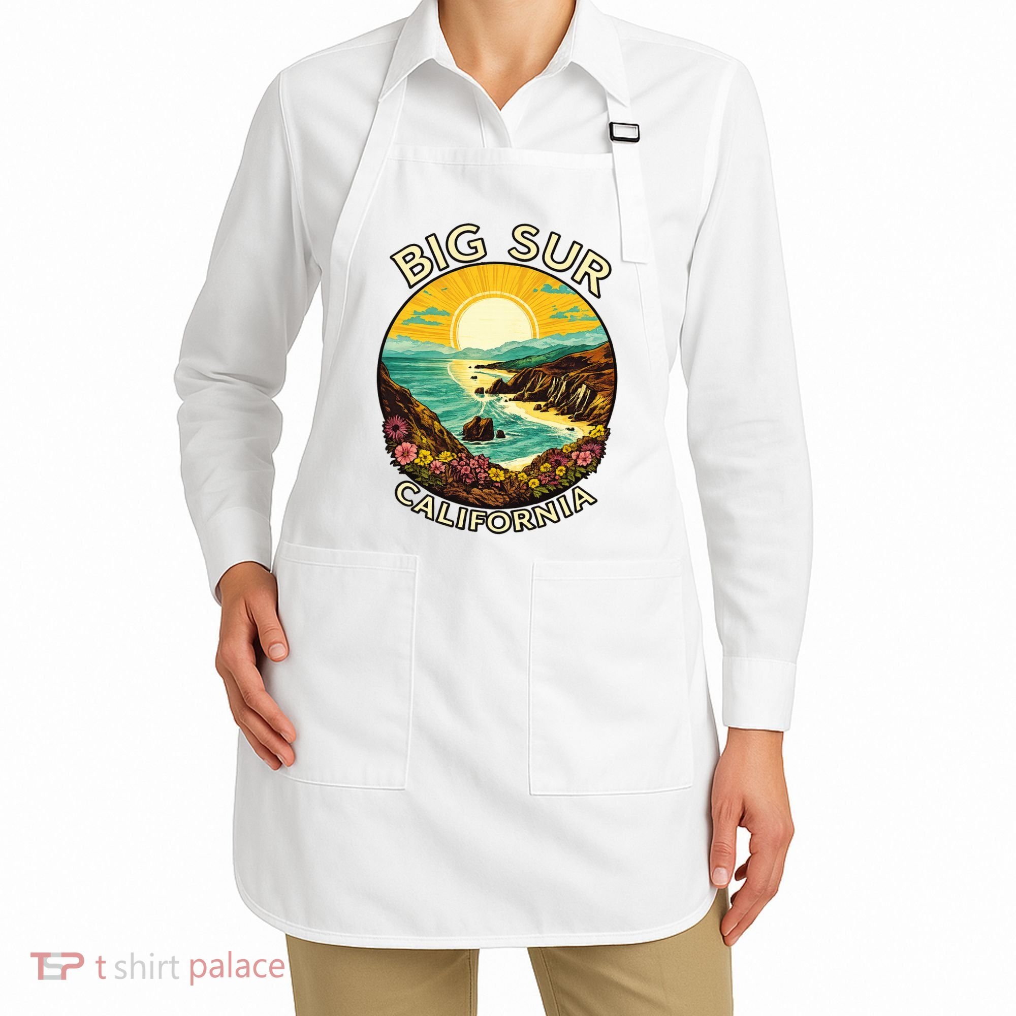 Big Sur California Beach Central Coast Retro Forest Camping Apron
