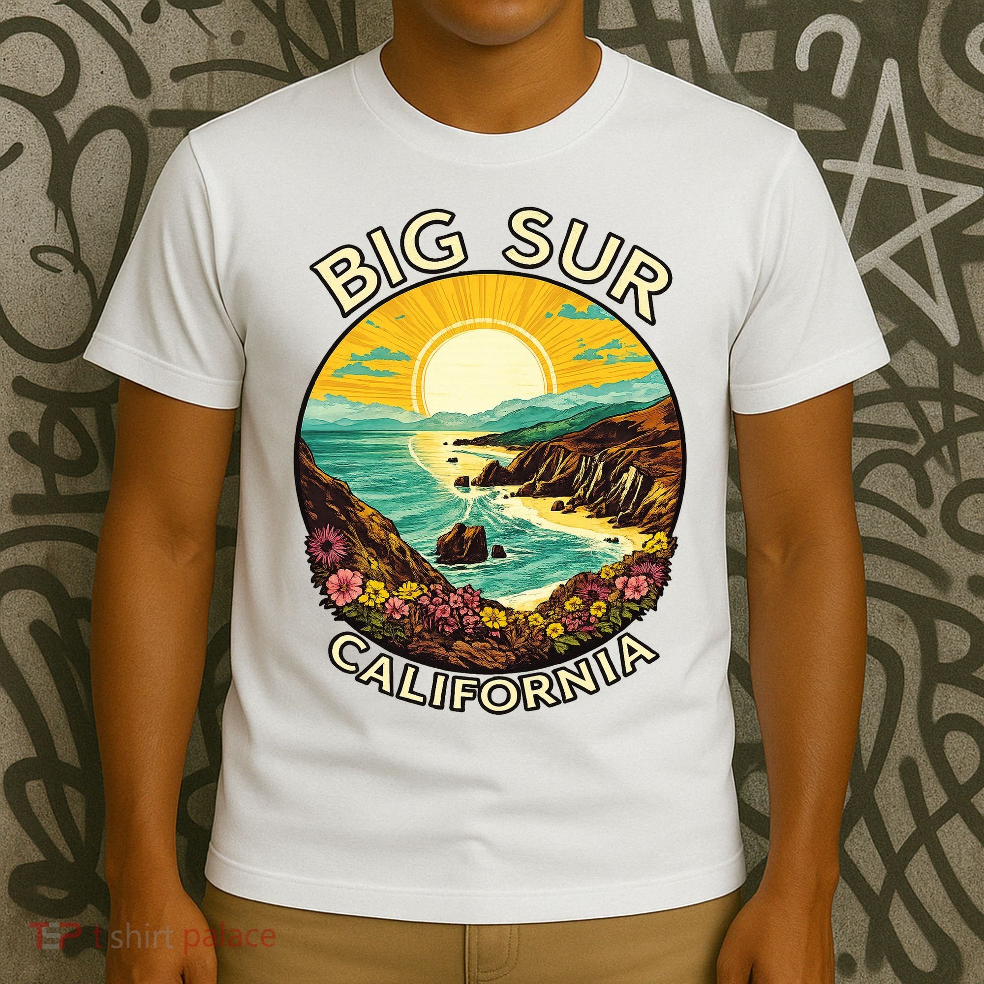 Big Sur California Beach Central Coast Retro Forest Camping T-Shirt