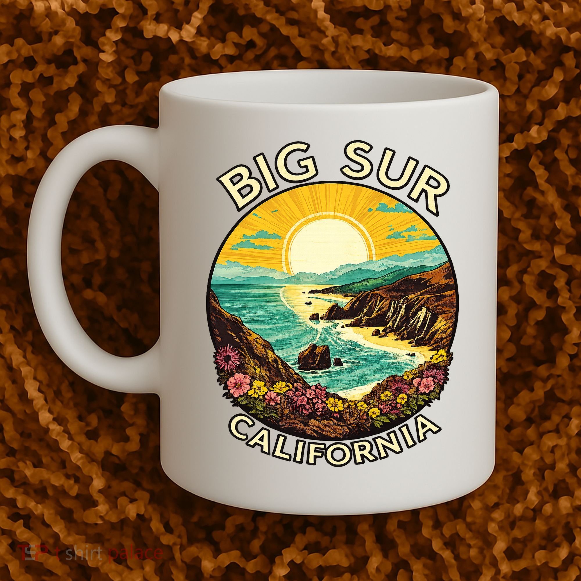Big Sur California Beach Central Coast Retro Forest Camping Coffee Mug