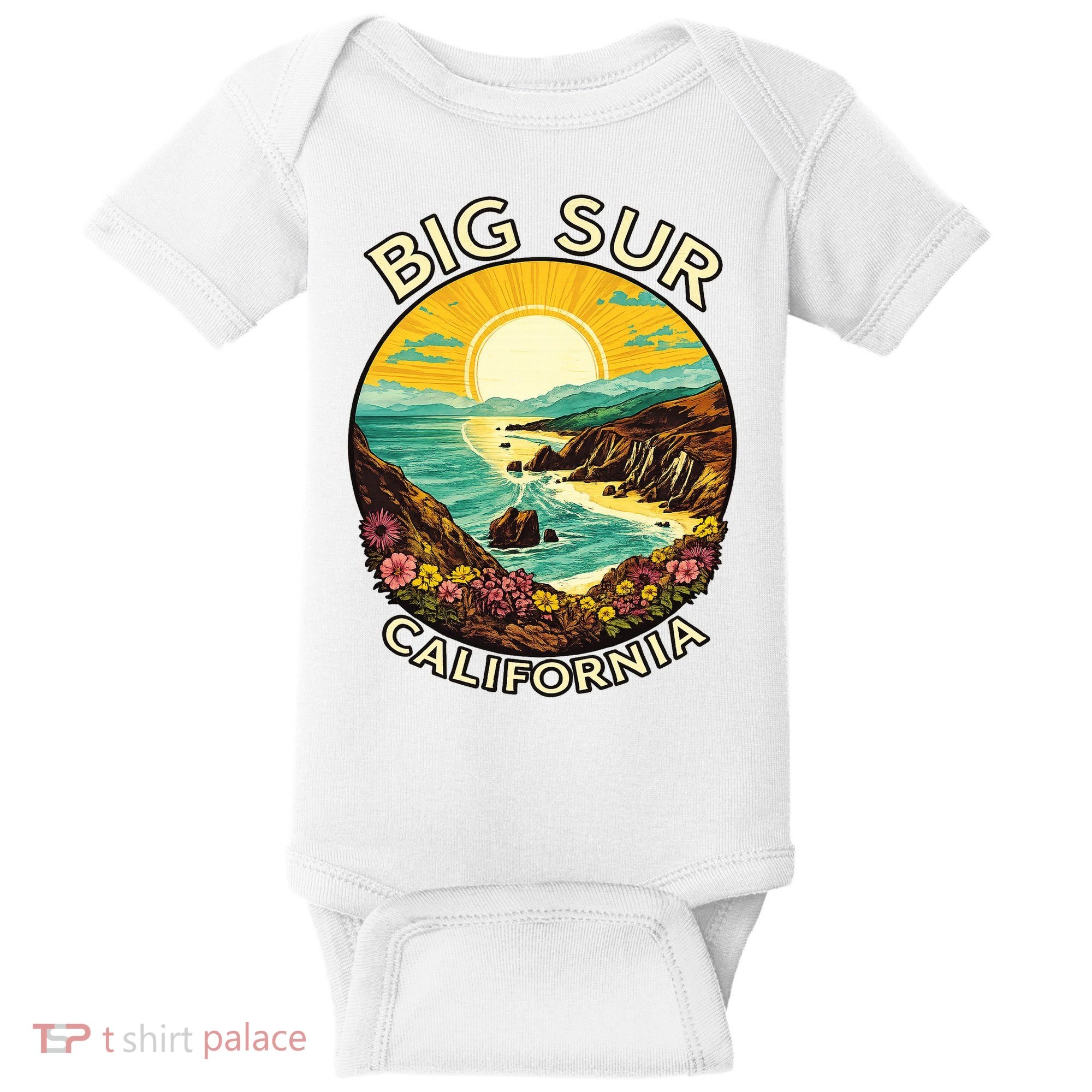 Big Sur California Beach Central Coast Retro Forest Camping Baby Bodysuit