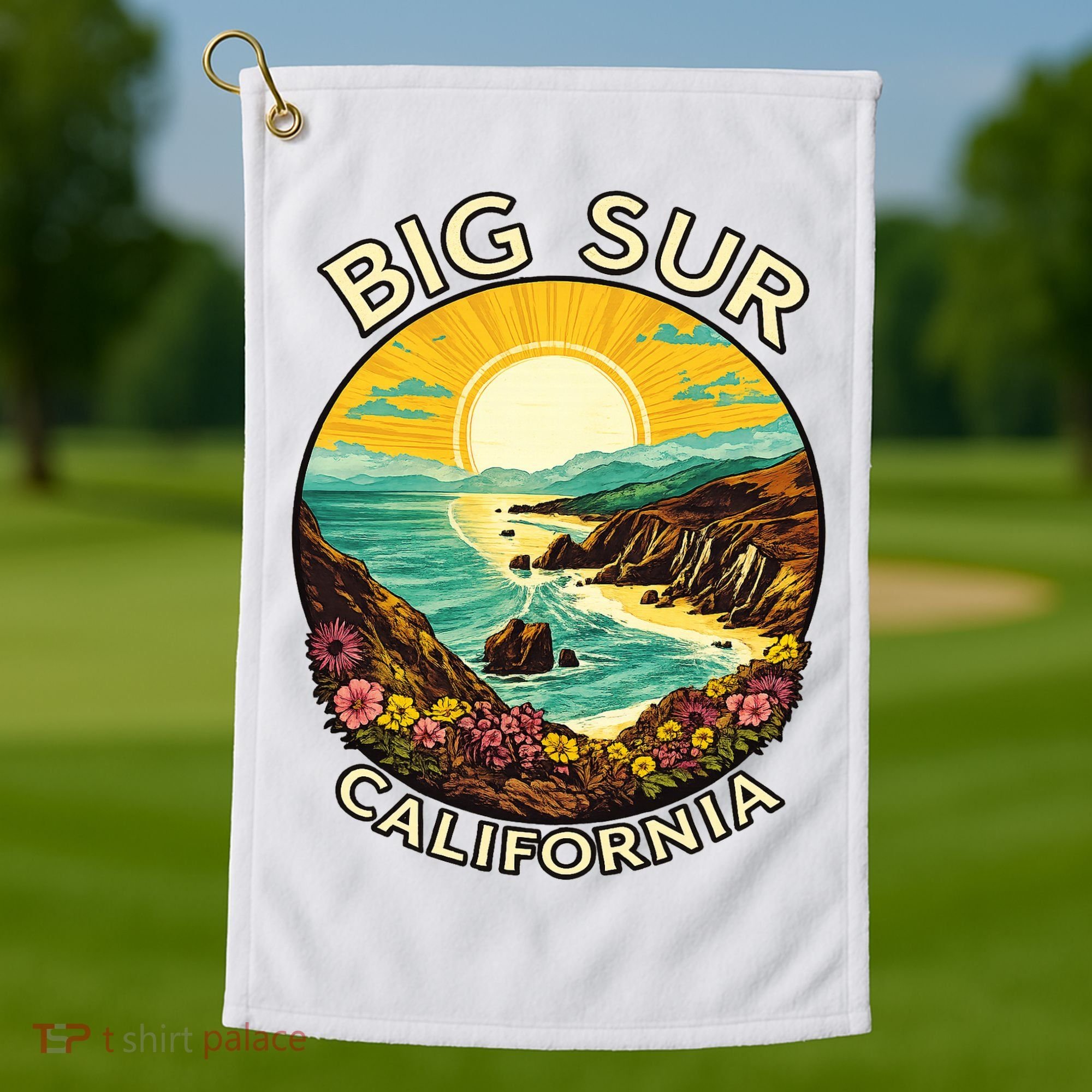 Big Sur California Beach Central Coast Retro Forest Camping Golf Towel