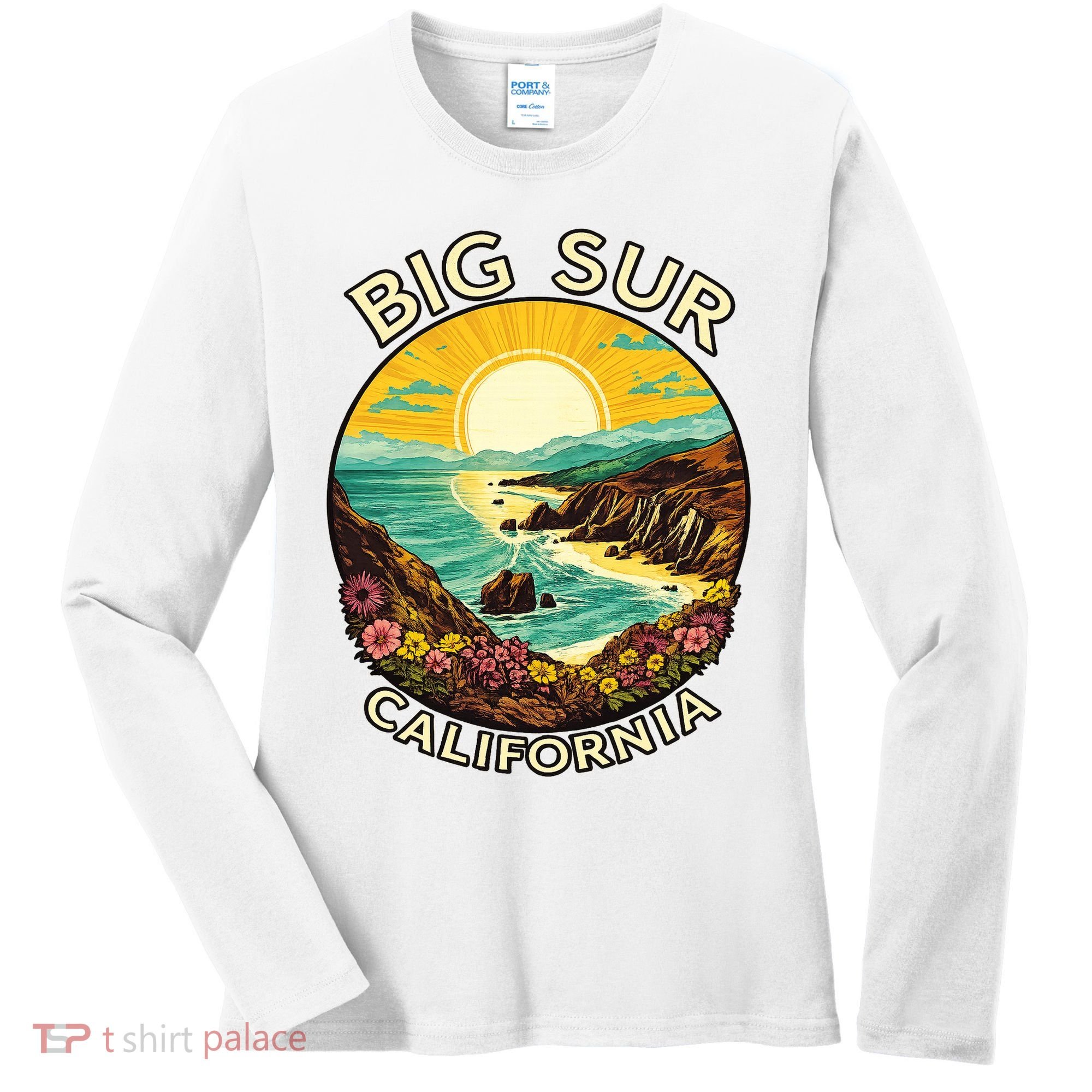 Big Sur California Beach Central Coast Retro Forest Camping Women's Long Sleeve Shirt