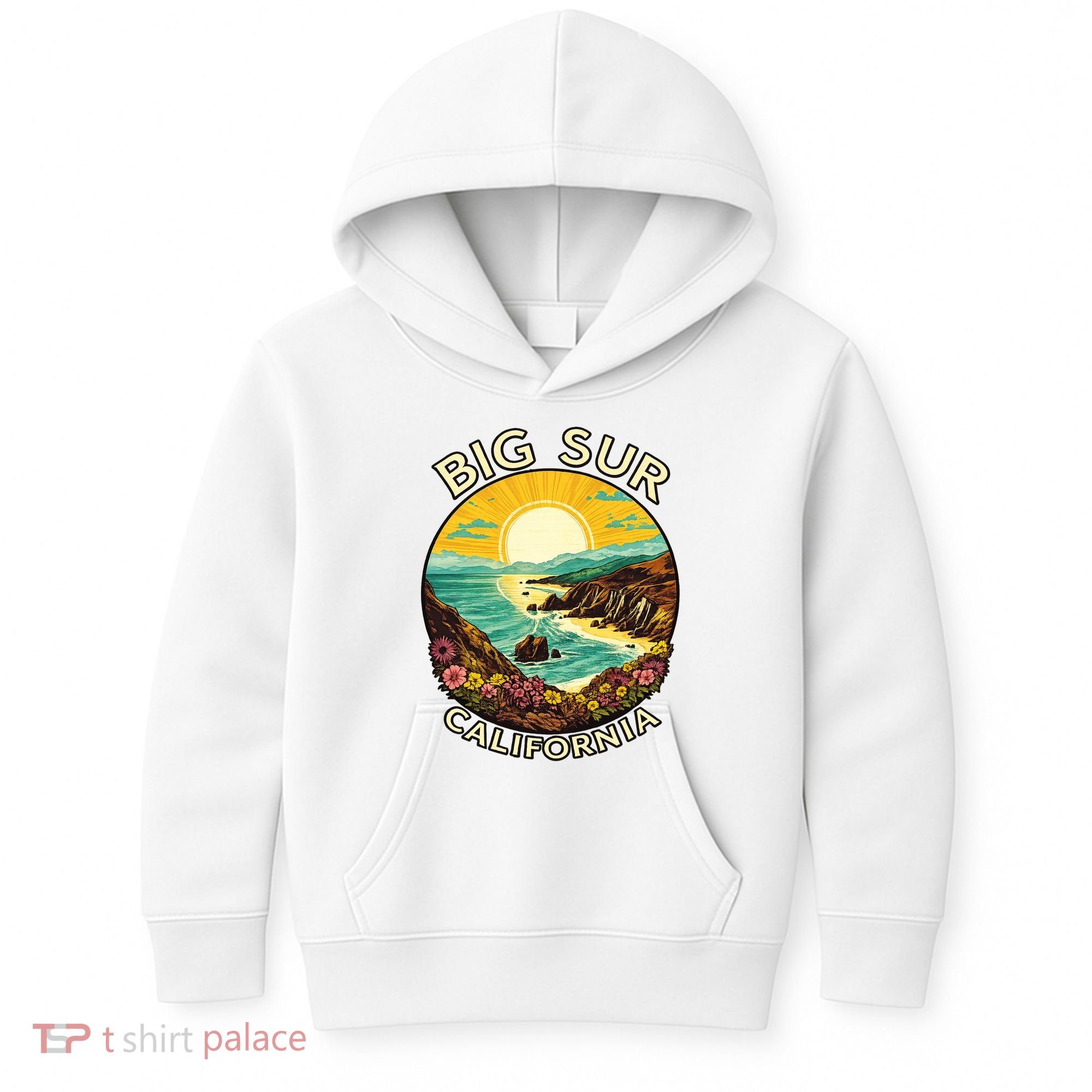 Big Sur California Beach Central Coast Retro Forest Camping Kids Hoodie