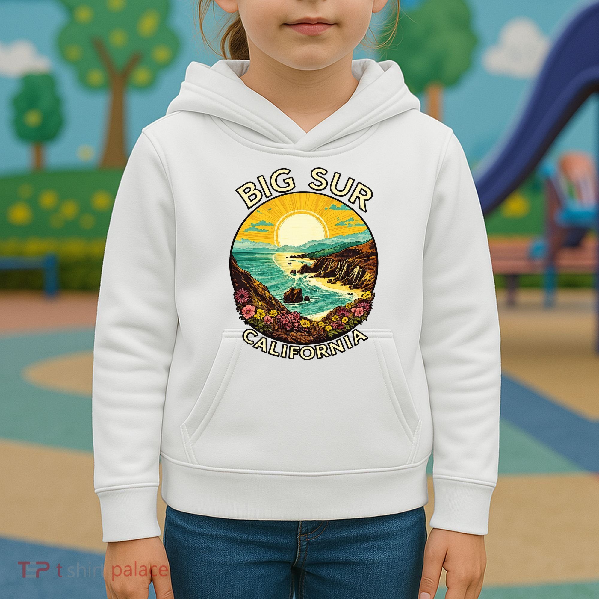 Big Sur California Beach Central Coast Retro Forest Camping Kids Hoodie