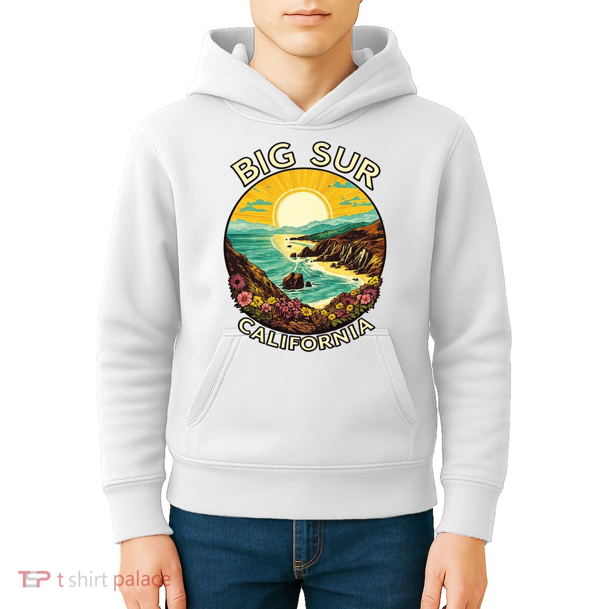 Big Sur California Beach Central Coast Retro Forest Camping Kids Hoodie