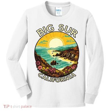 Big Sur California Beach Central Coast Retro Forest Camping Kids Long Sleeve Shirt