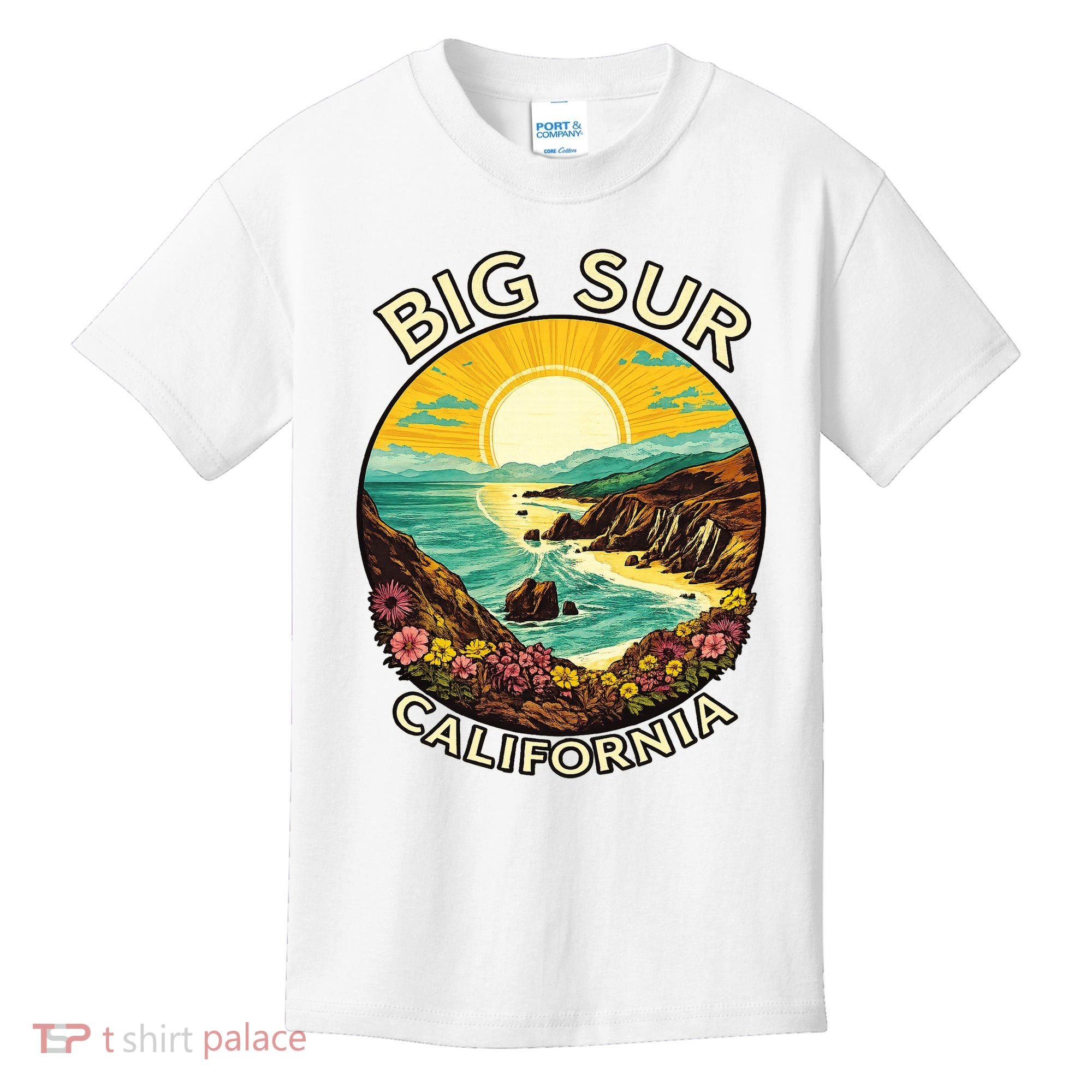 Big Sur California Beach Central Coast Retro Forest Camping Kids T-Shirt