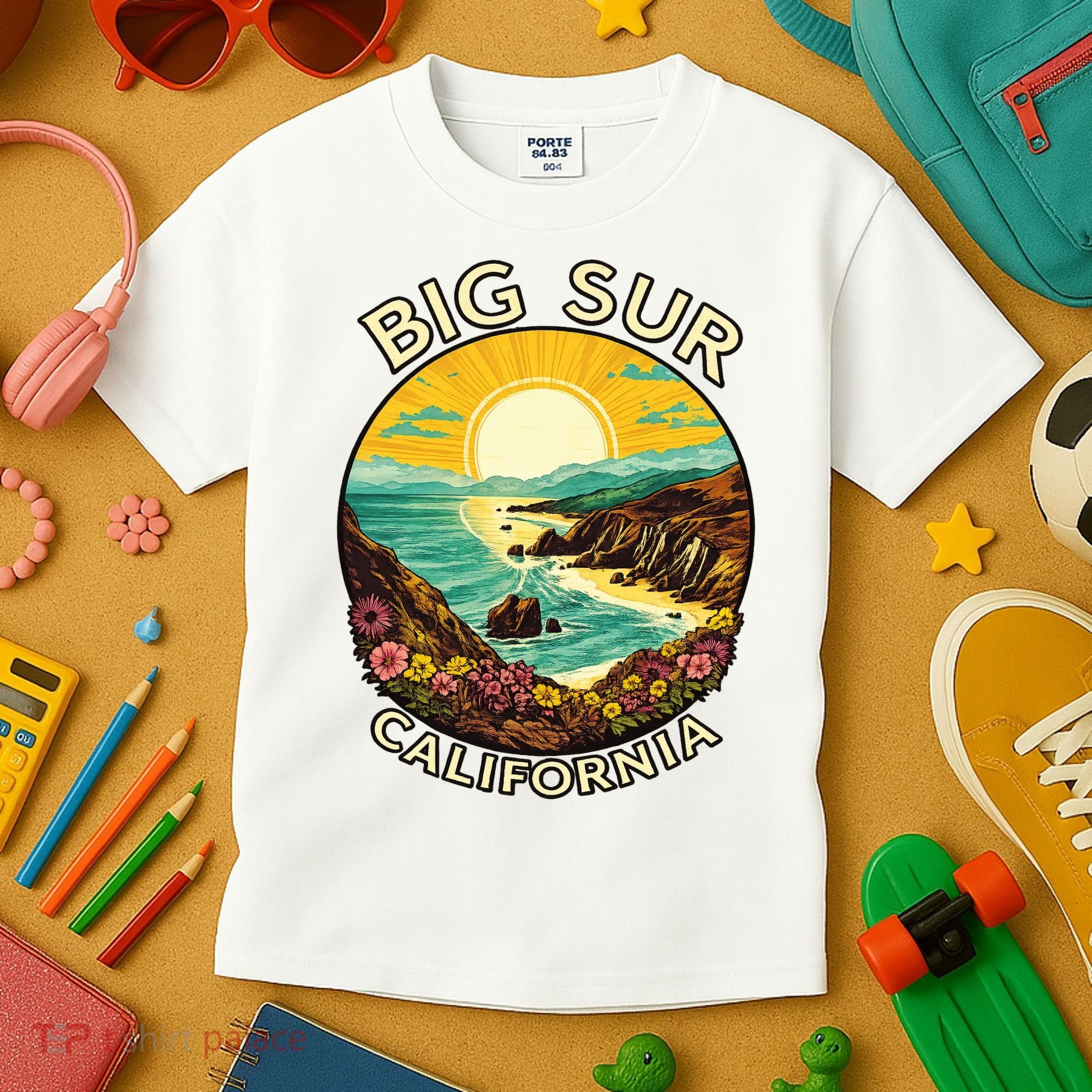 Big Sur California Beach Central Coast Retro Forest Camping Kids T-Shirt