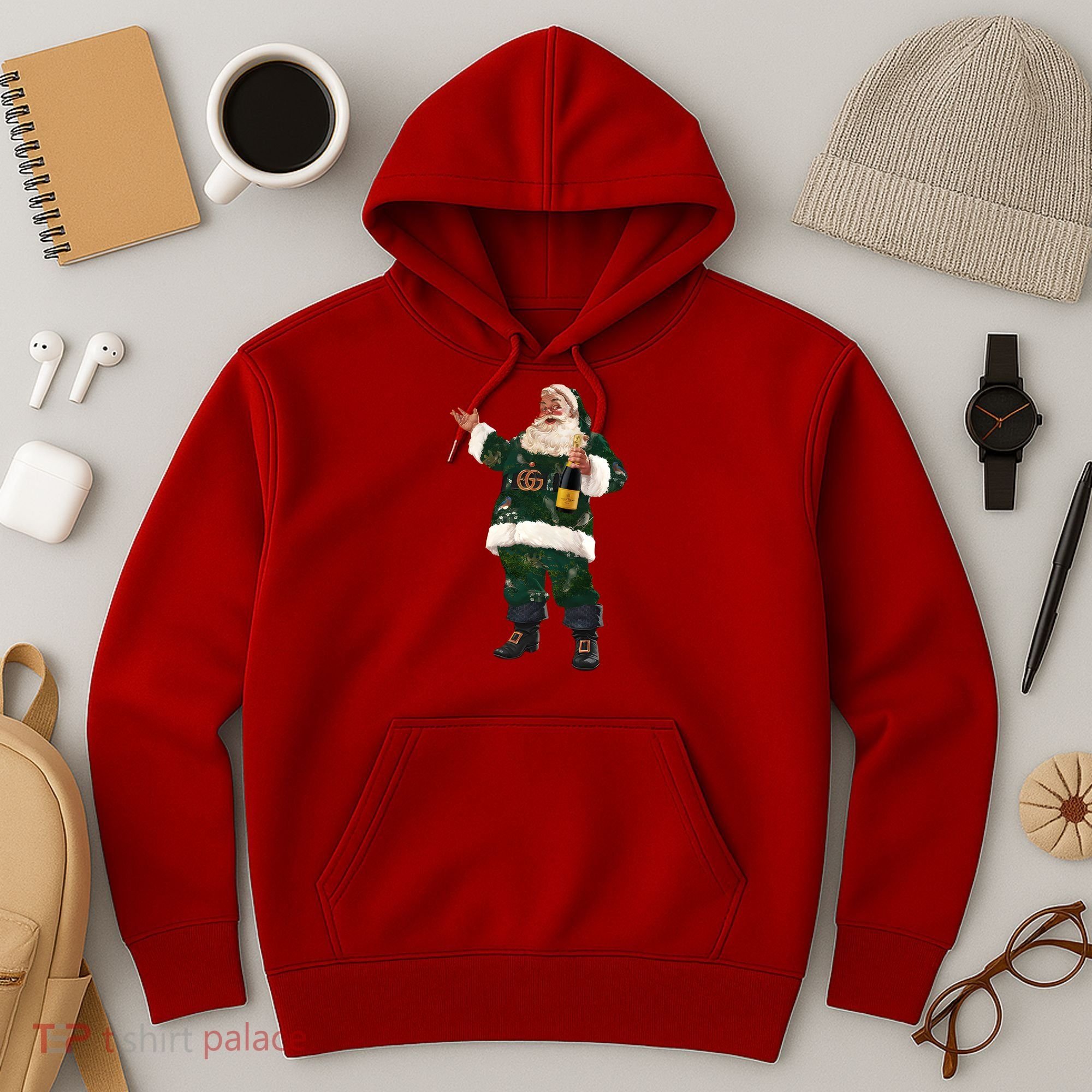 Boujee Santa Champagne Luxe Santa Funny Christmas Hoodie