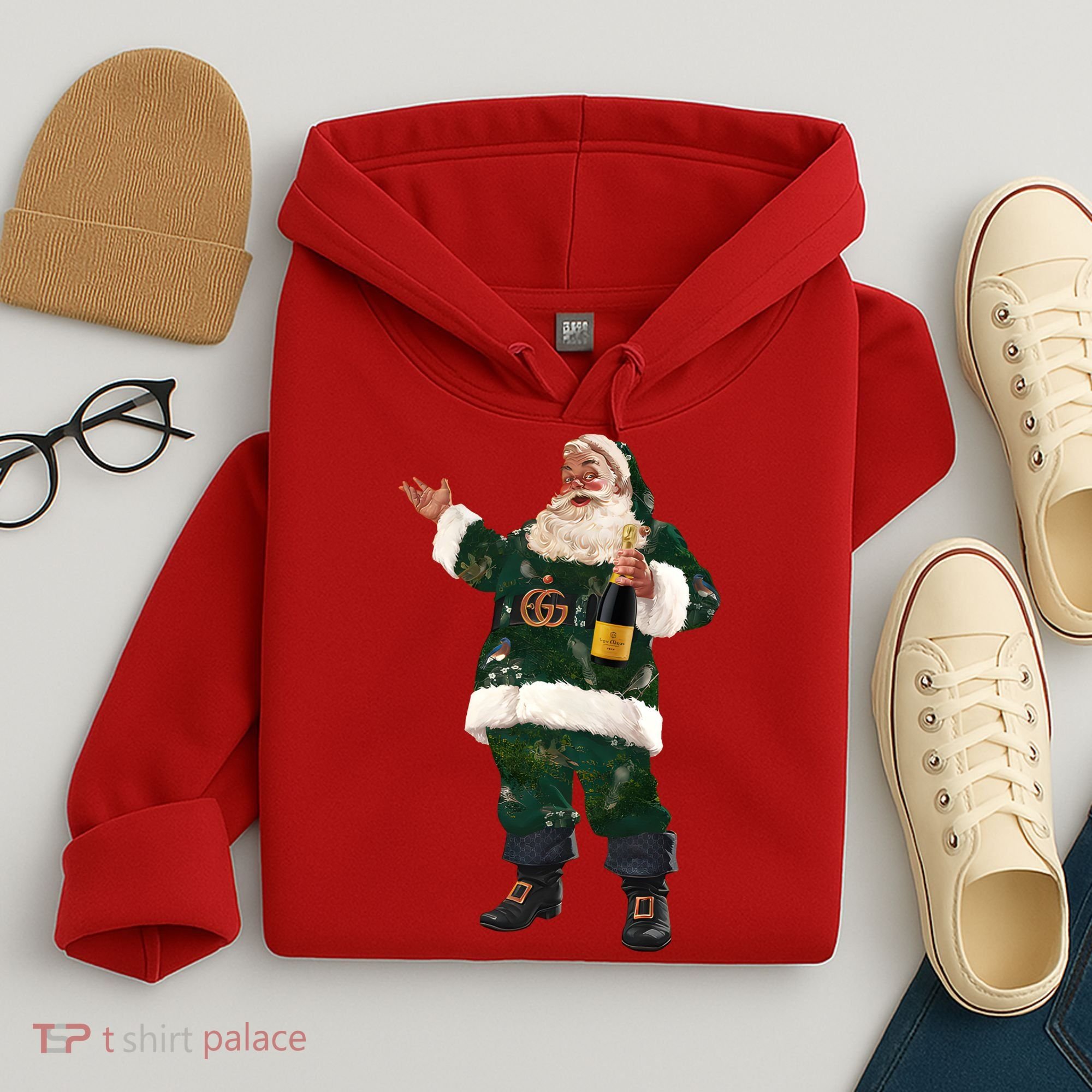 Boujee Santa Champagne Luxe Santa Funny Christmas Hoodie