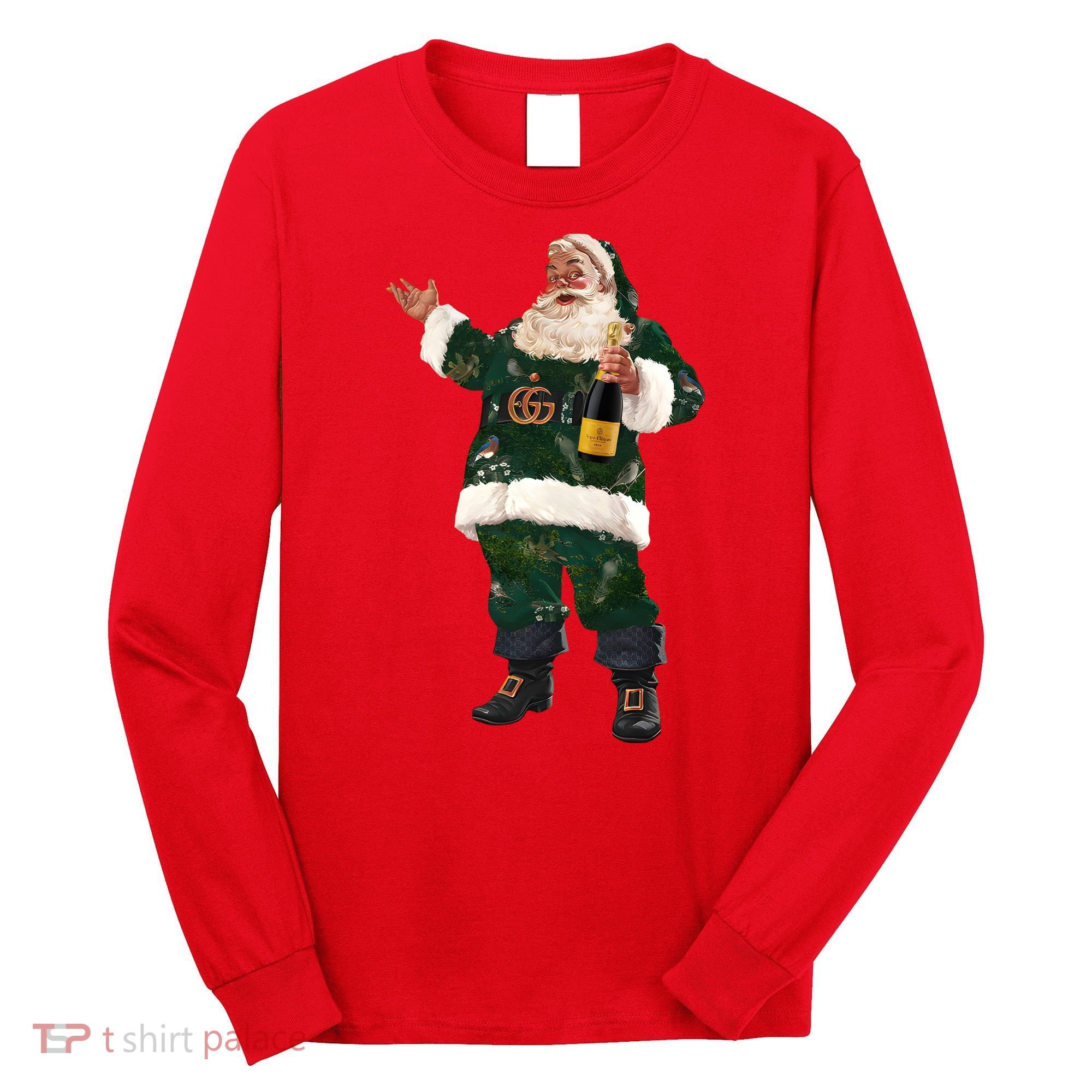 Boujee Santa Champagne Luxe Santa Funny Christmas Long Sleeve Shirt
