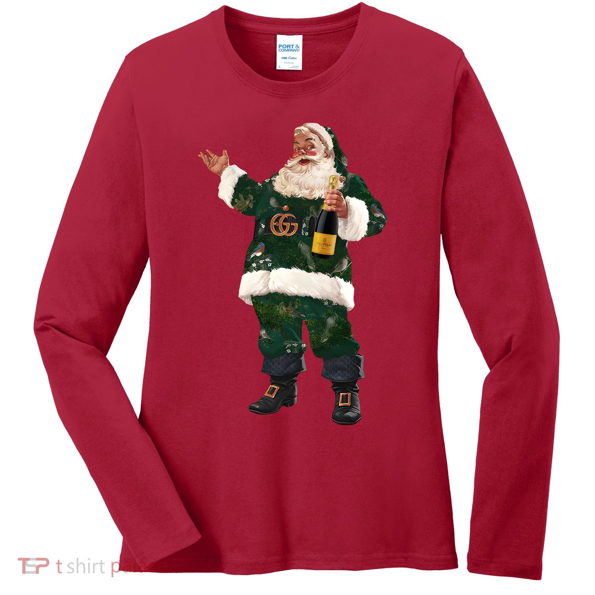 Boujee Santa Champagne Luxe Santa Funny Christmas Women's Long Sleeve Shirt