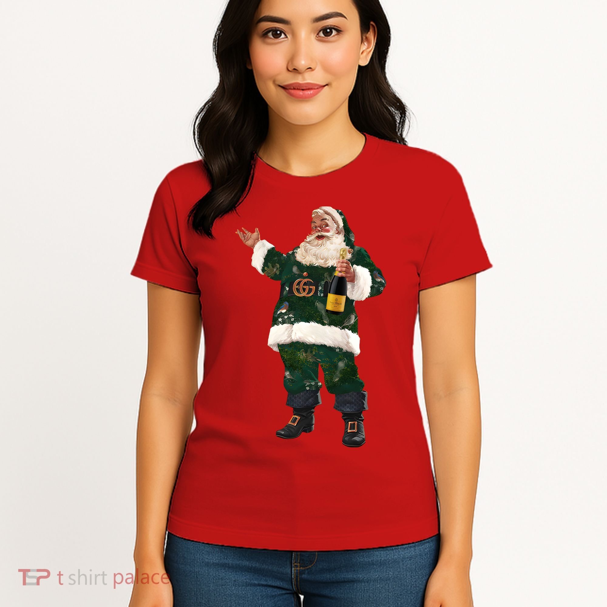 Boujee Santa Champagne Luxe Santa Funny Christmas Women's T-Shirt