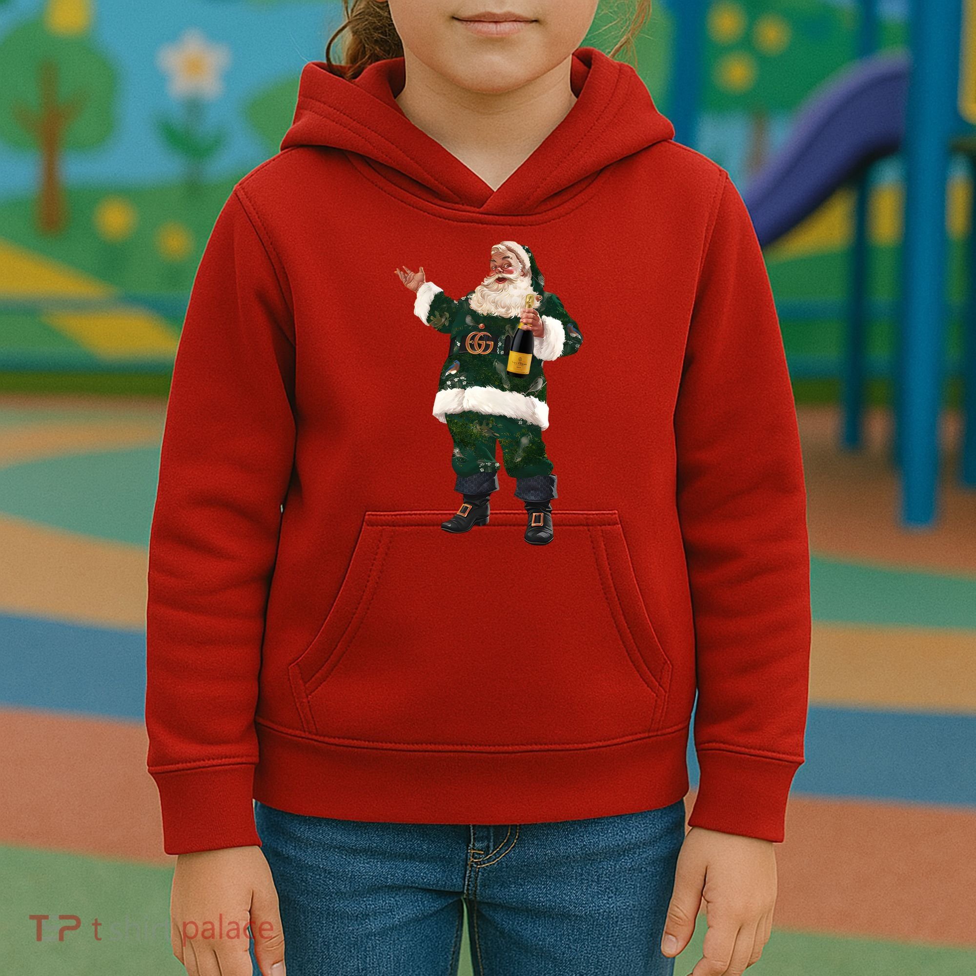 Boujee Santa Champagne Luxe Santa Funny Christmas Kids Hoodie