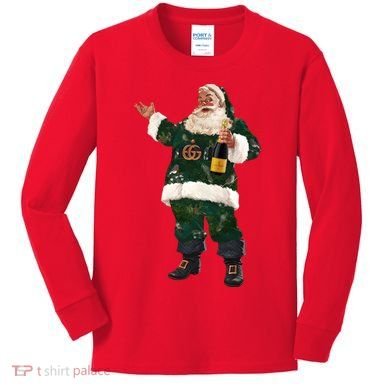 Boujee Santa Champagne Luxe Santa Funny Christmas Kids Long Sleeve Shirt