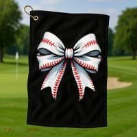 Baseball Softball Coquette Bow Game Heart Love Mom Life Golf Towel thumb 1