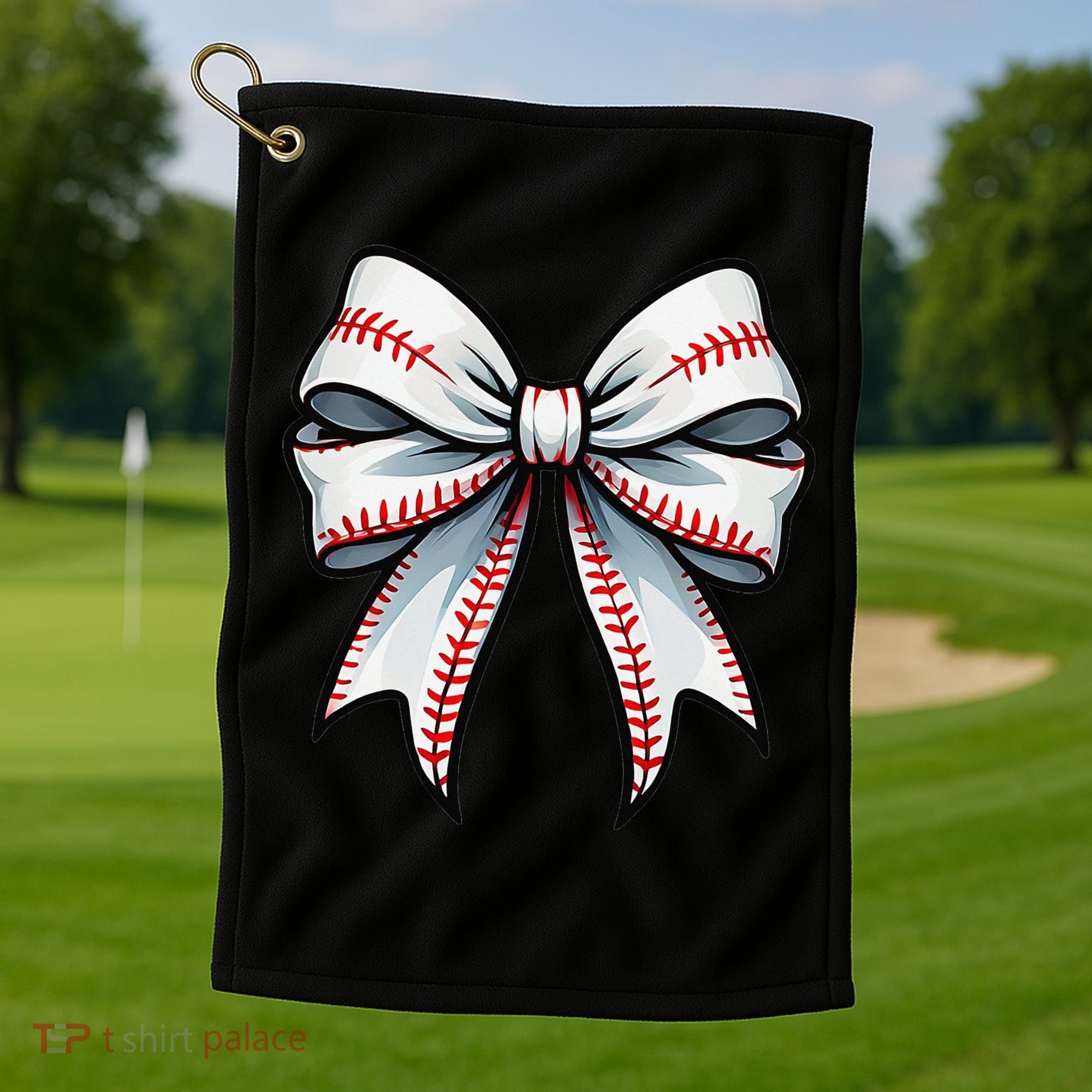 Baseball Softball Coquette Bow Game Heart Love Mom Life Golf Towel