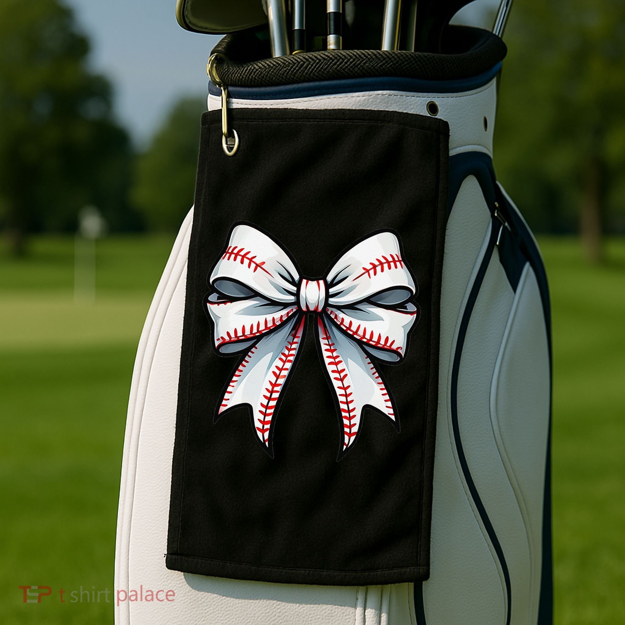Baseball Softball Coquette Bow Game Heart Love Mom Life Golf Towel