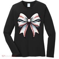 Baseball Softball Coquette Bow Game Heart Love Mom Life Women's Long Sleeve Shirt thumb 0