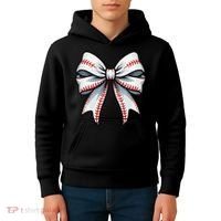 Baseball Softball Coquette Bow Game Heart Love Mom Life Kids Hoodie thumb 4