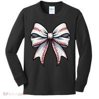 Baseball Softball Coquette Bow Game Heart Love Mom Life Kids Long Sleeve Shirt thumb 0
