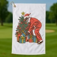 Black Santa Claus Funny Christmas Gift Golf Towel thumb 1