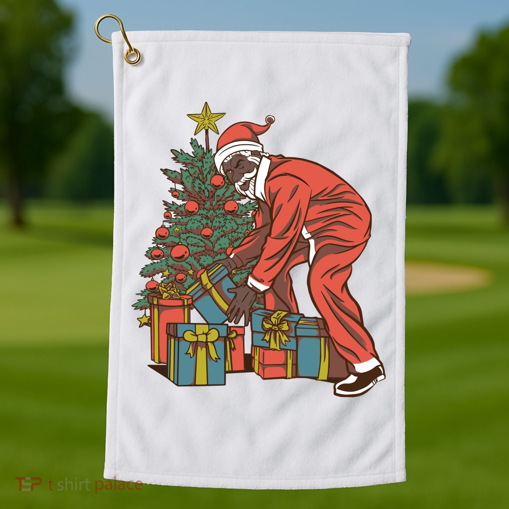 Black Santa Claus Funny Christmas Gift Golf Towel