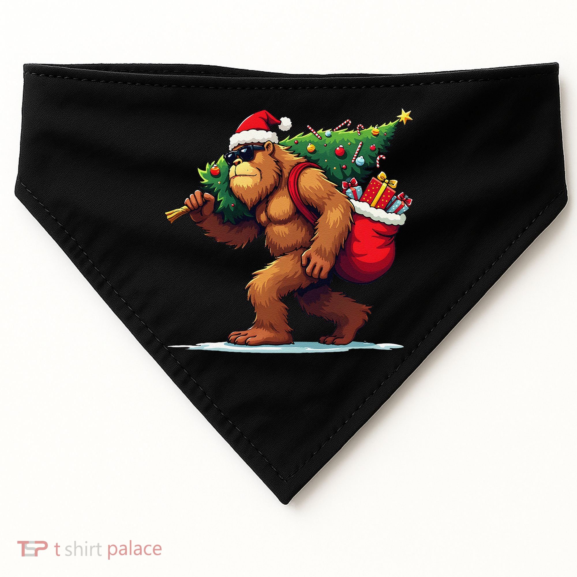 Bigfoot Santa Christmas Tree Lights Funny Xmas Sasquatch USA-Made Doggie Bandana
