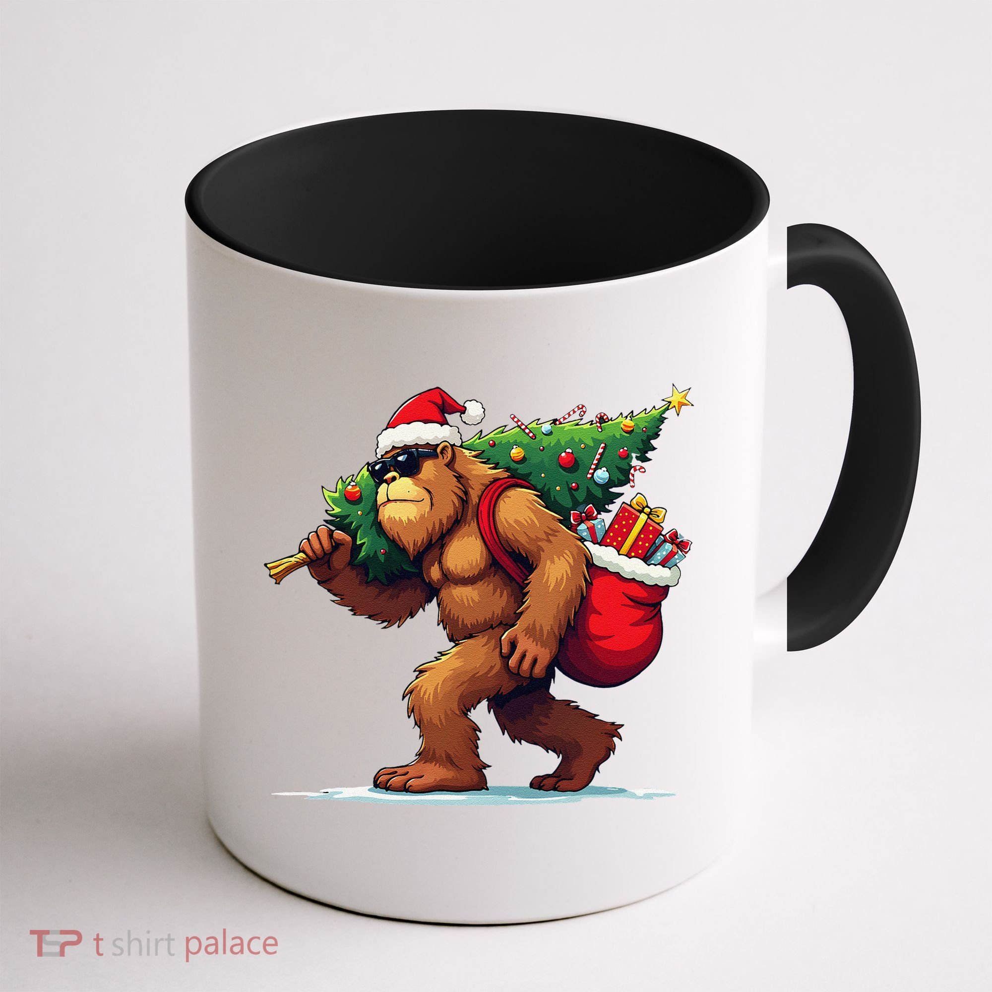 Bigfoot Santa Christmas Tree Lights Funny Xmas Sasquatch Coffee Mug