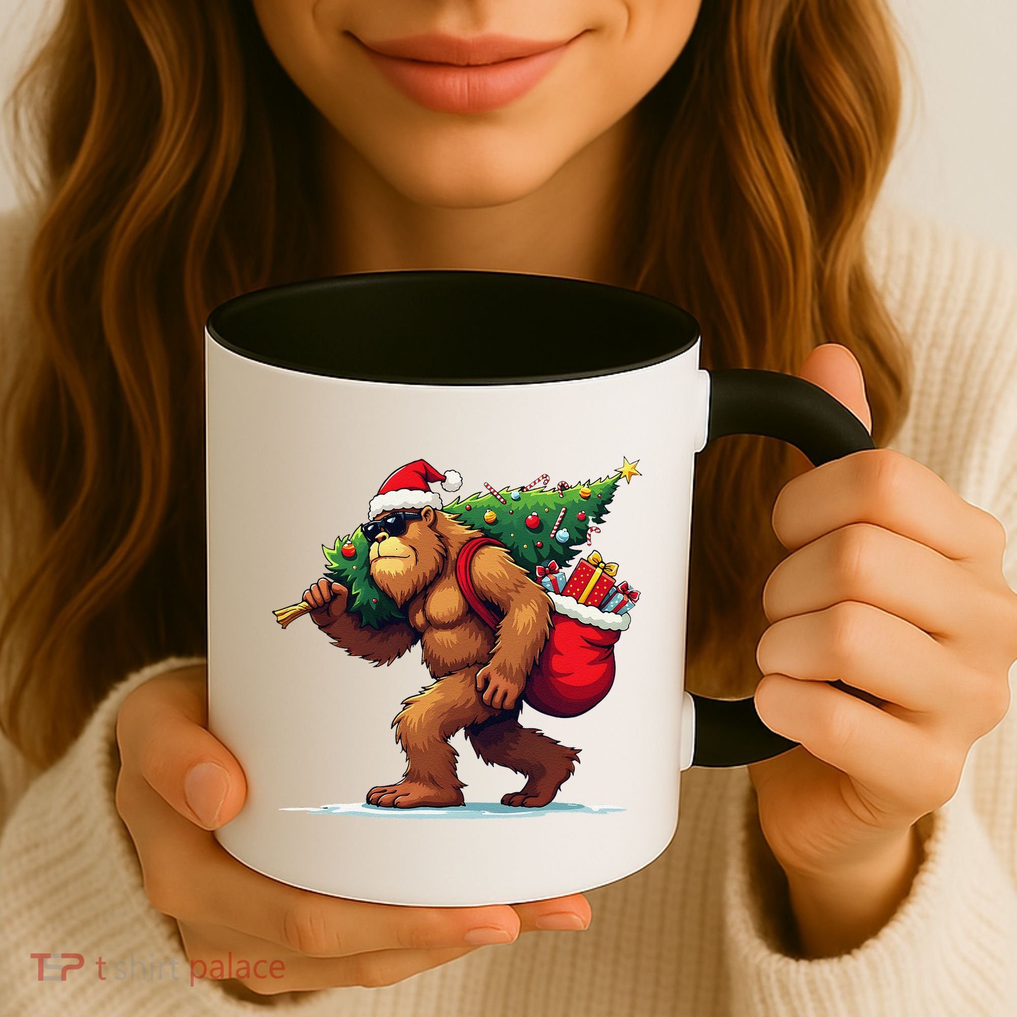 Bigfoot Santa Christmas Tree Lights Funny Xmas Sasquatch Coffee Mug