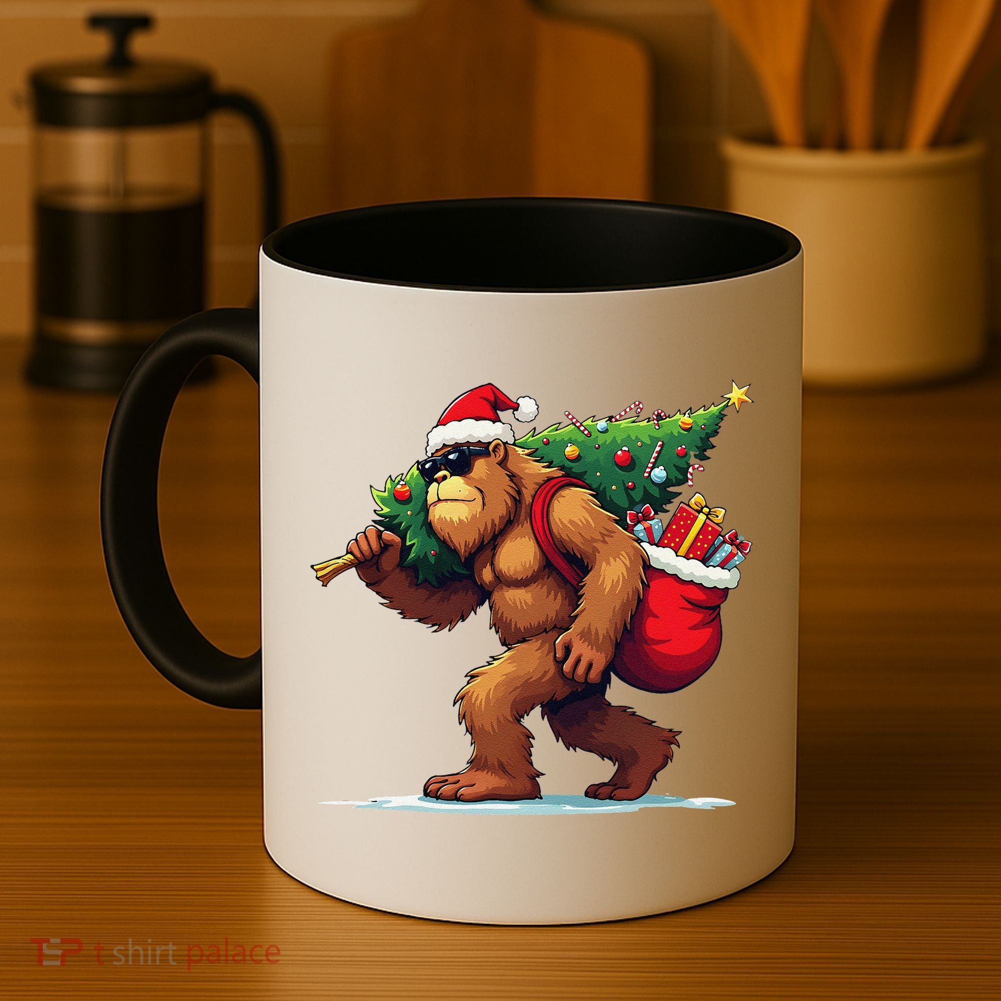 Bigfoot Santa Christmas Tree Lights Funny Xmas Sasquatch Coffee Mug