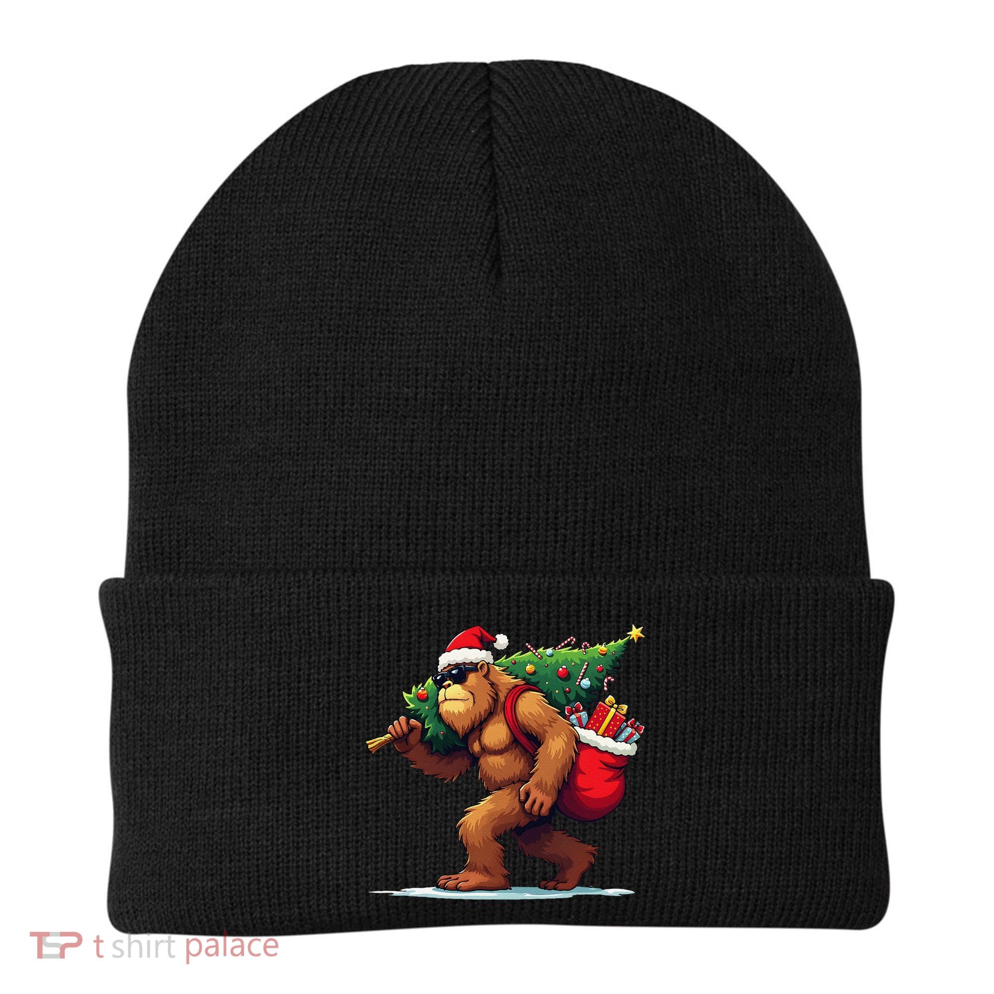 Bigfoot Santa Christmas Tree Lights Funny Xmas Sasquatch Beanie