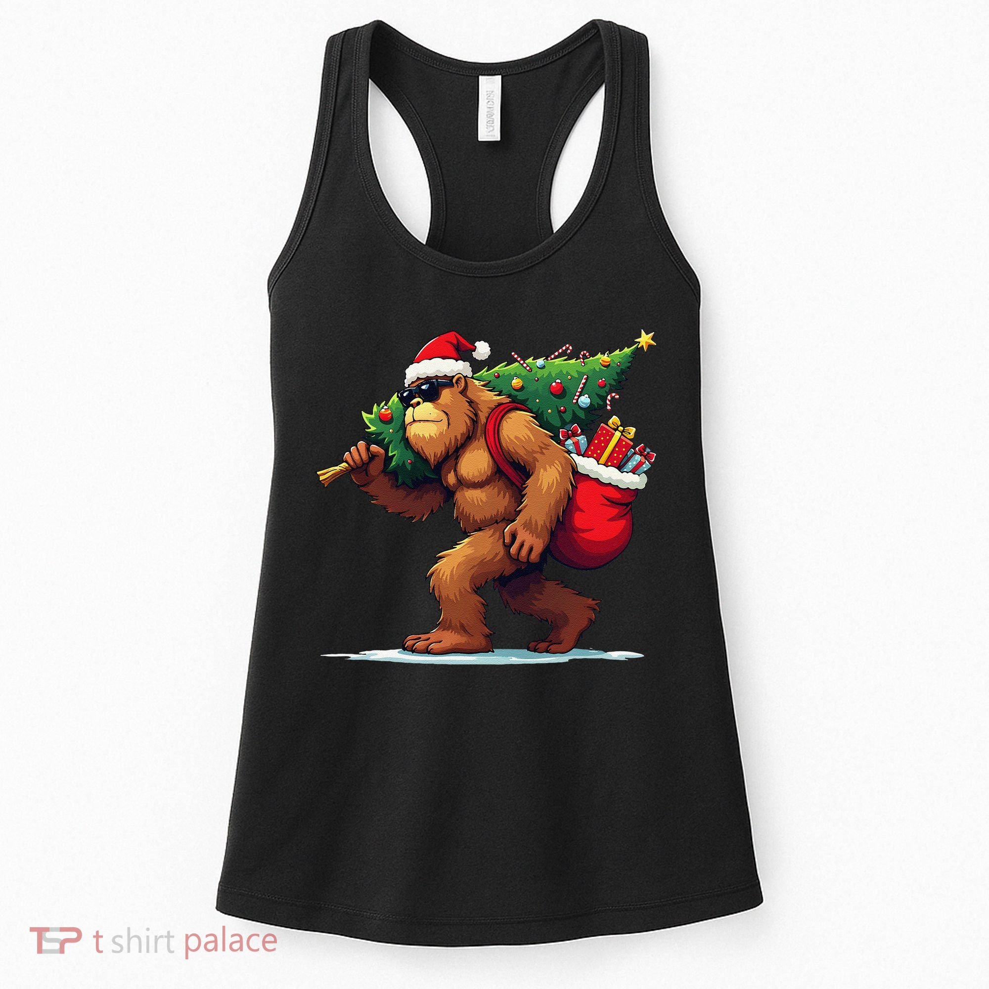 Bigfoot Santa Christmas Tree Lights Funny Xmas Sasquatch Women's Tank Top