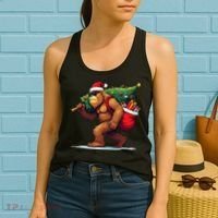 Bigfoot Santa Christmas Tree Lights Funny Xmas Sasquatch Women's Tank Top thumb 2