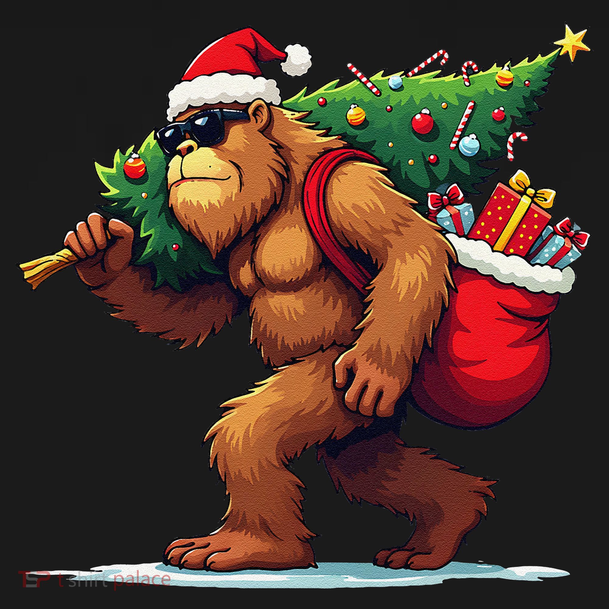 Bigfoot Santa Christmas Tree Lights Funny Xmas Sasquatch Women's Tank Top