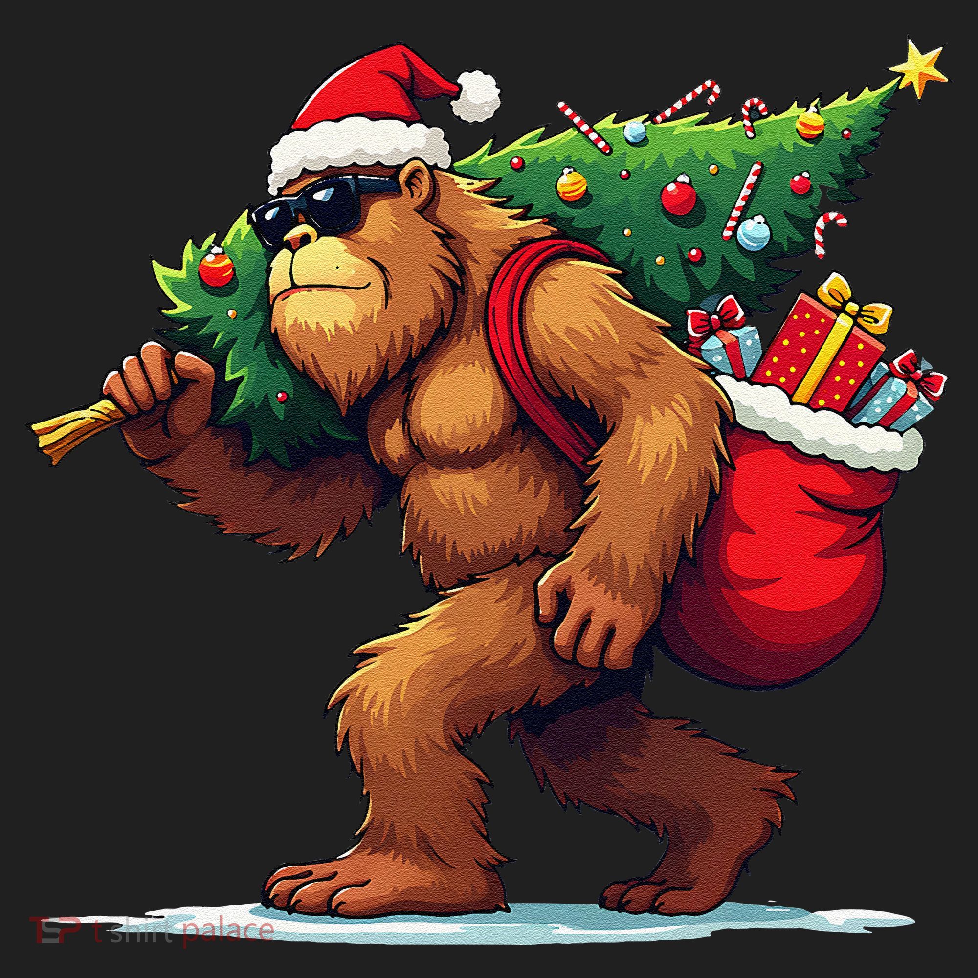 Bigfoot Santa Christmas Tree Lights Funny Xmas Sasquatch Hat
