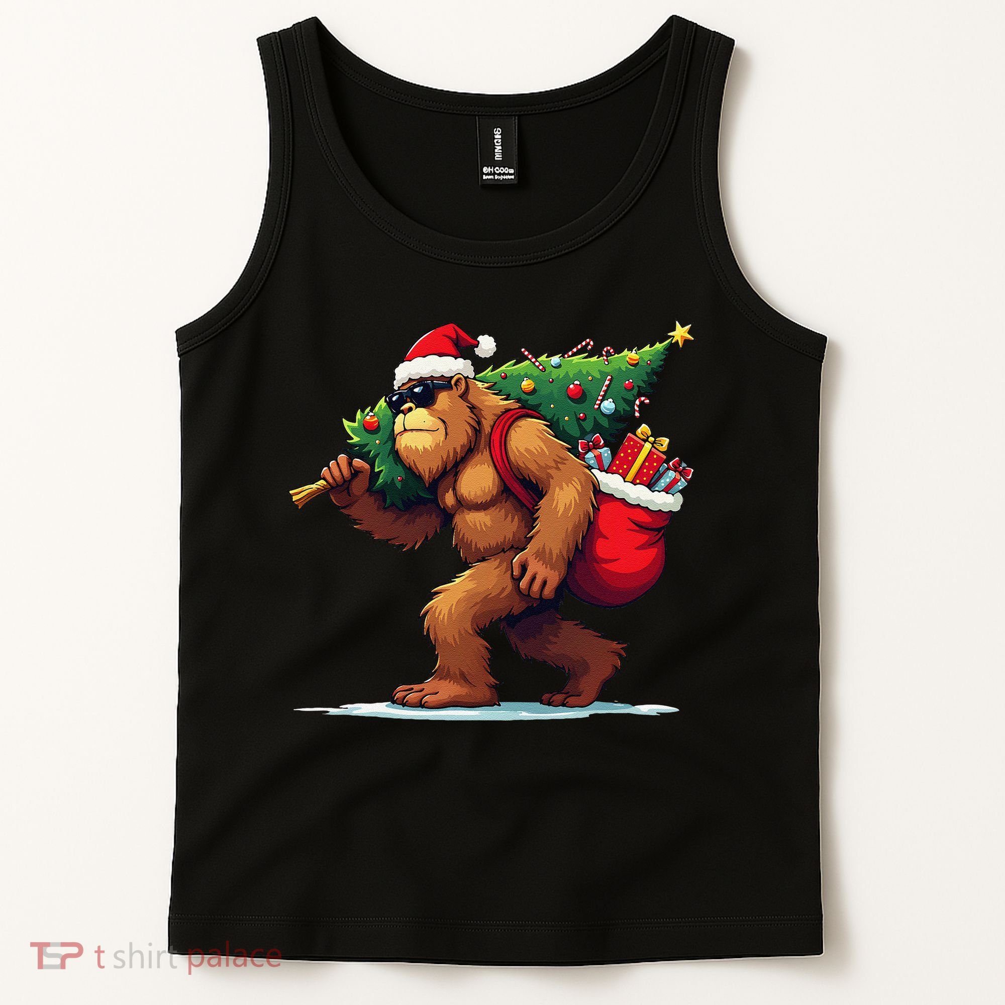 Bigfoot Santa Christmas Tree Lights Funny Xmas Sasquatch Tank Top
