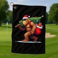 Bigfoot Santa Christmas Tree Lights Funny Xmas Sasquatch Golf Towel thumb 1