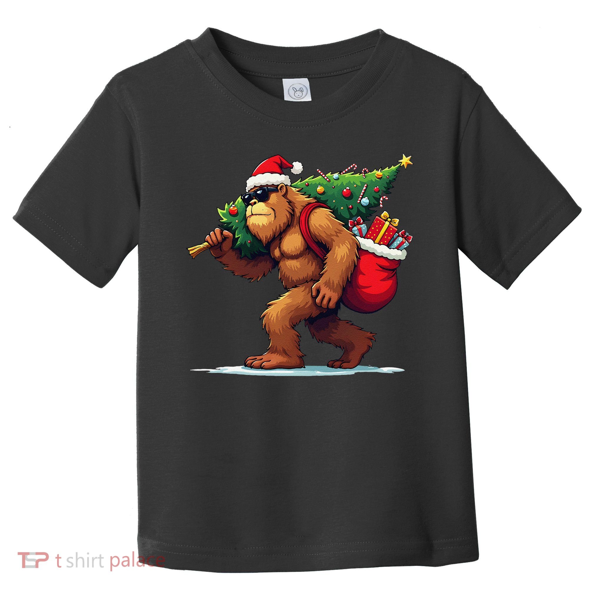 Bigfoot Santa Christmas Tree Lights Funny Xmas Sasquatch Toddler T-Shirt