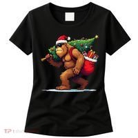Bigfoot Santa Christmas Tree Lights Funny Xmas Sasquatch Women's T-Shirt thumb 0