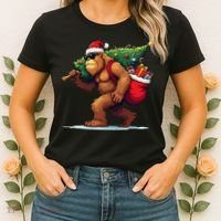 Bigfoot Santa Christmas Tree Lights Funny Xmas Sasquatch Women's T-Shirt thumb 2