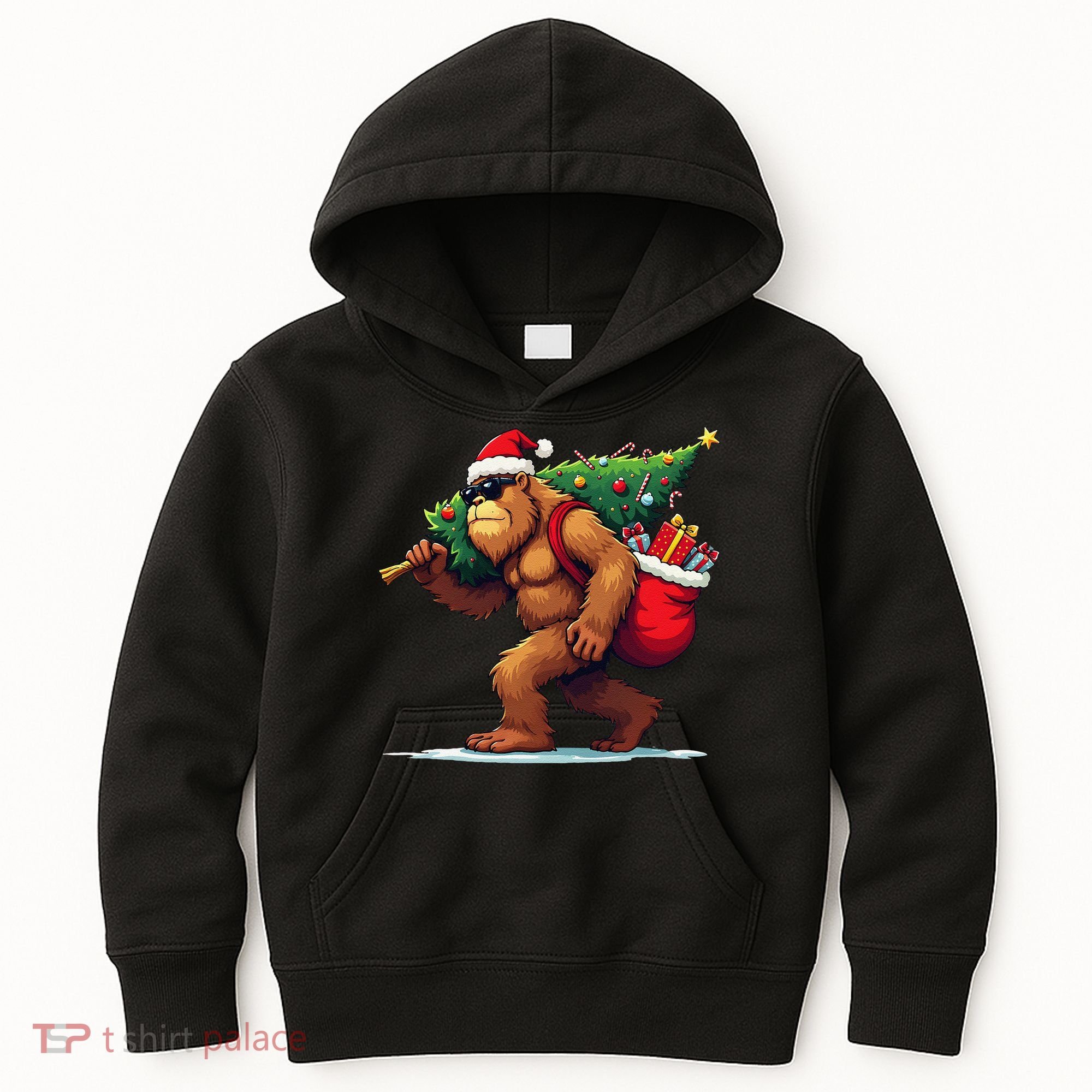 Bigfoot Santa Christmas Tree Lights Funny Xmas Sasquatch Kids Hoodie