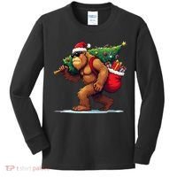 Bigfoot Santa Christmas Tree Lights Funny Xmas Sasquatch Kids Long Sleeve Shirt thumb 0