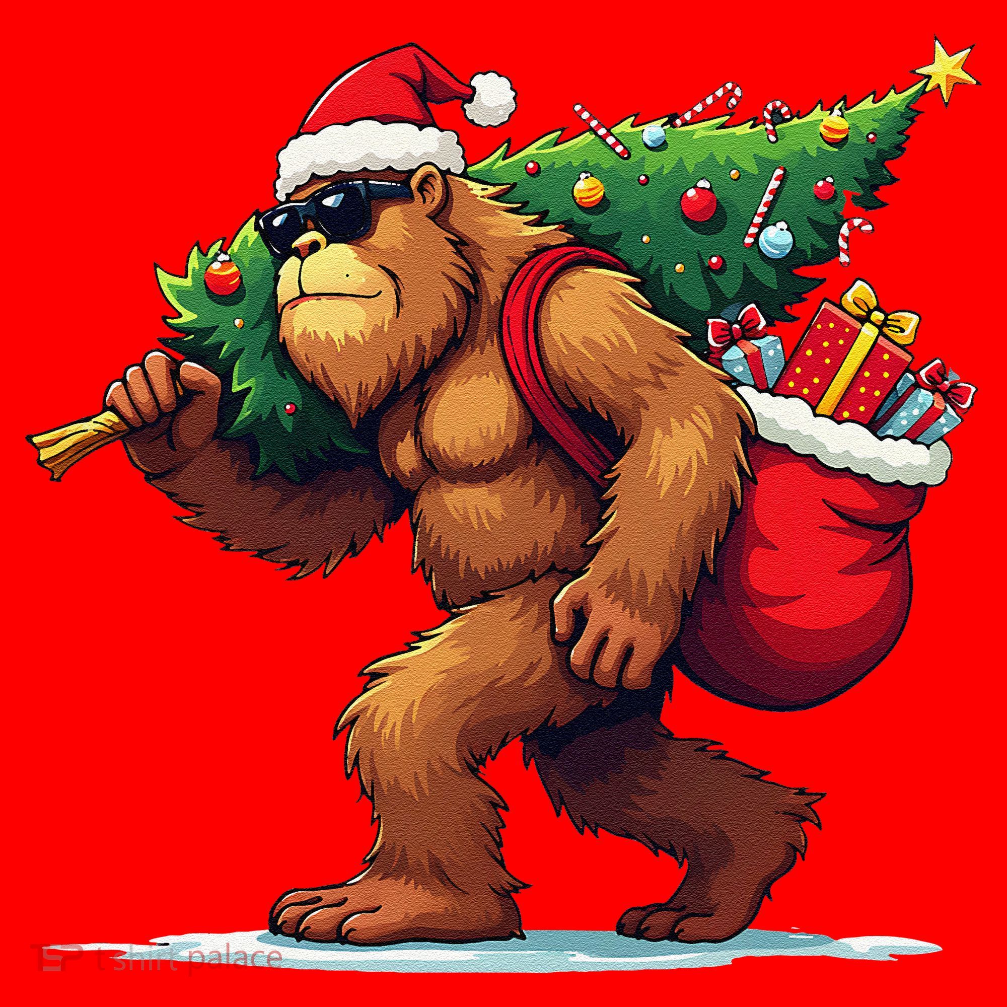 Bigfoot Santa Christmas Tree Lights Funny Xmas Sasquatch Santa Hat