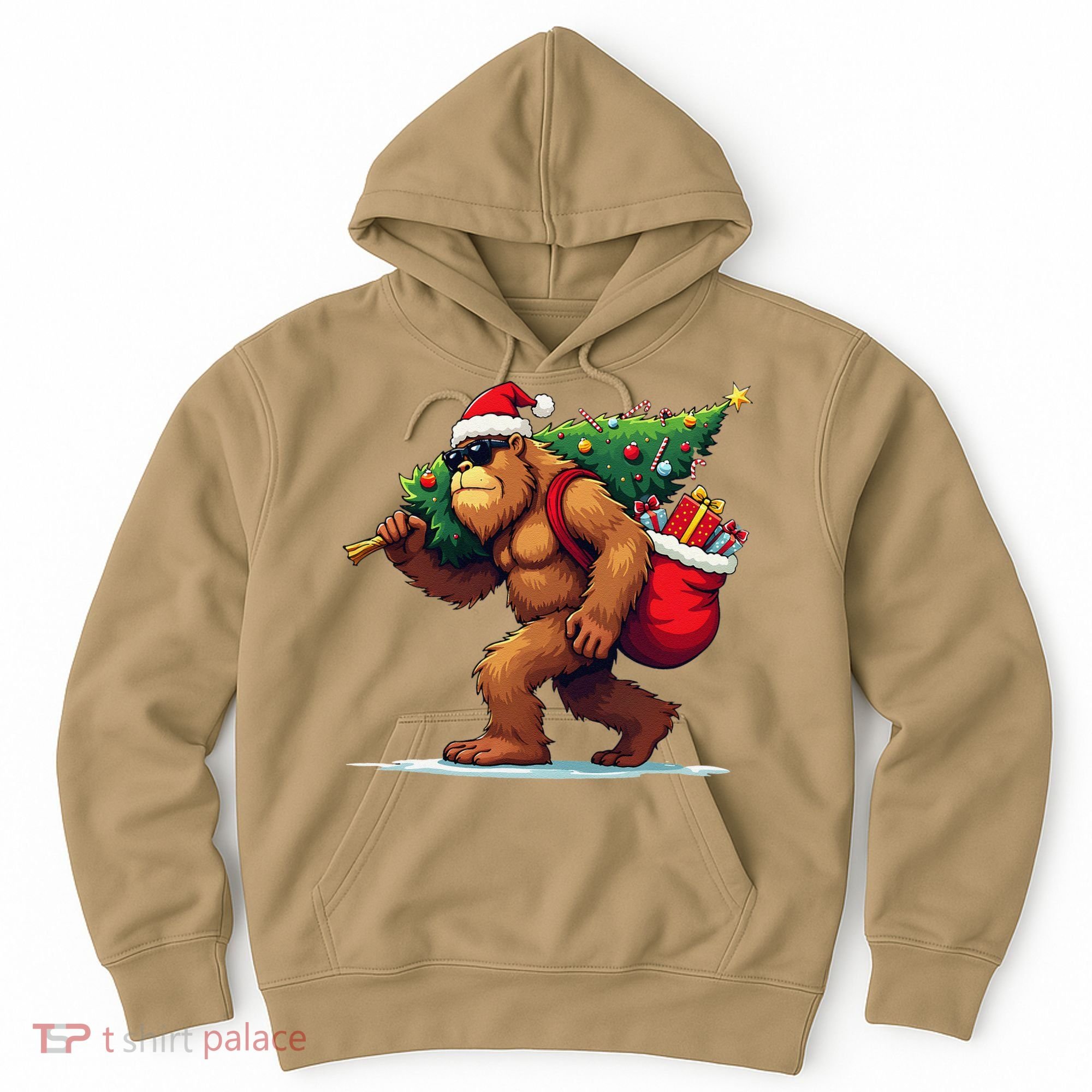 Bigfoot Santa Christmas Tree Lights Funny Xmas Sasquatch Hoodie
