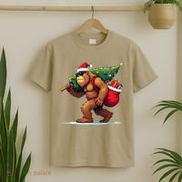 Bigfoot Santa Christmas Tree Lights Funny Xmas Sasquatch T-Shirt thumb 2