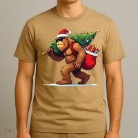 Bigfoot Santa Christmas Tree Lights Funny Xmas Sasquatch T-Shirt thumb 3
